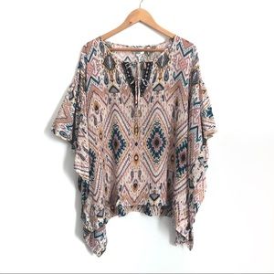 New Johnny Was Haya Poncho Top Boho Geometric Jade Silk